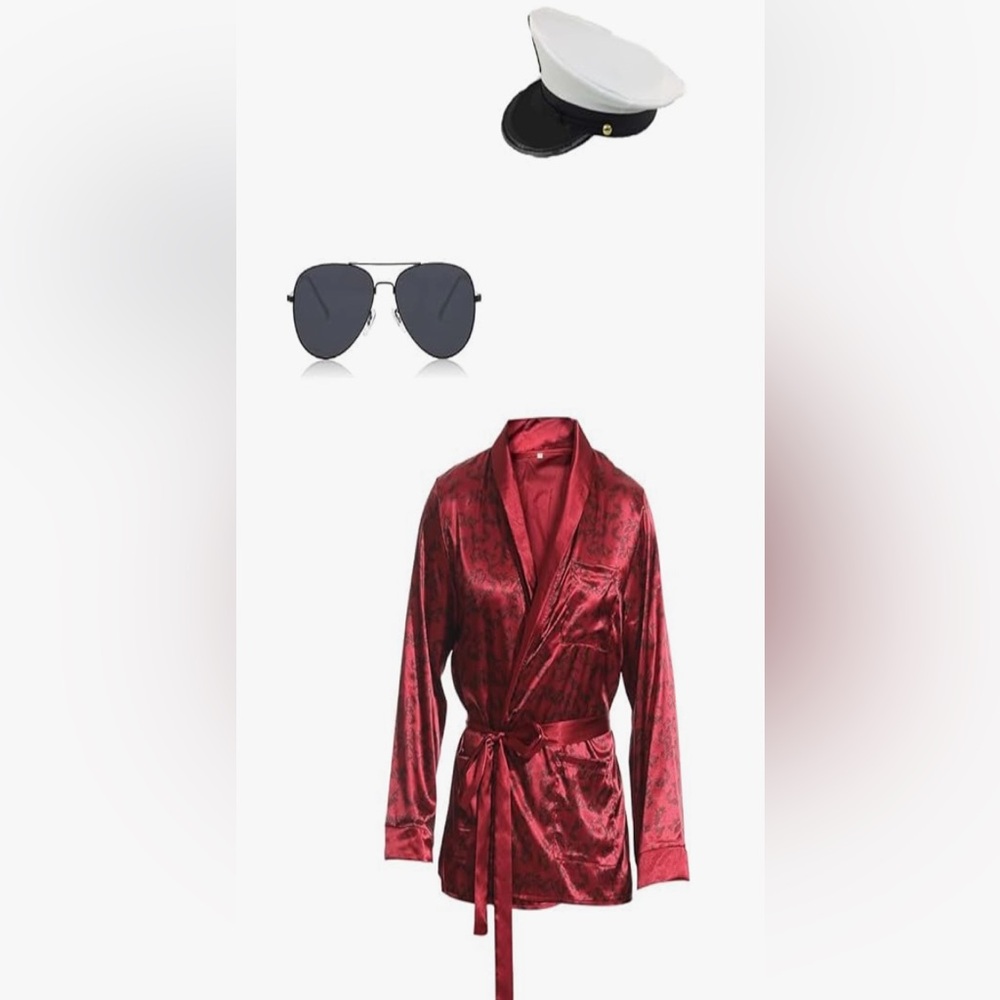Lg Hugh Hefner costume robe captain hat